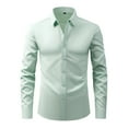 thumbnail image 1 of SwiftWear Mens No-Ironing Wrinkle Resistance Dress Shirts Solid Color Business Shirt Turndown Collar Button Down Top, Light Green M, 1 of 8