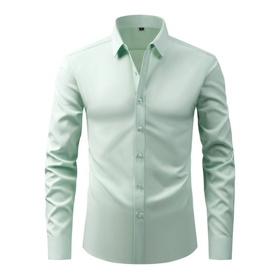 SwiftWear Mens No-Ironing Wrinkle Resistance Dress Shirts Solid Color Business Shirt Turndown Collar Button Down Top, Light Green XXL