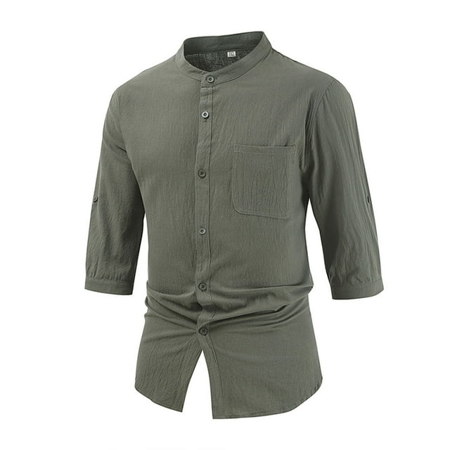 Yufatyle Mens Short Sleeve Shirts Button Down Summer Tops Relaxed Fit Midweight Short-Sleeve T-Shirt Men's Short Sleeve Solid Color T-Shirt Collection, Army Green-2XL