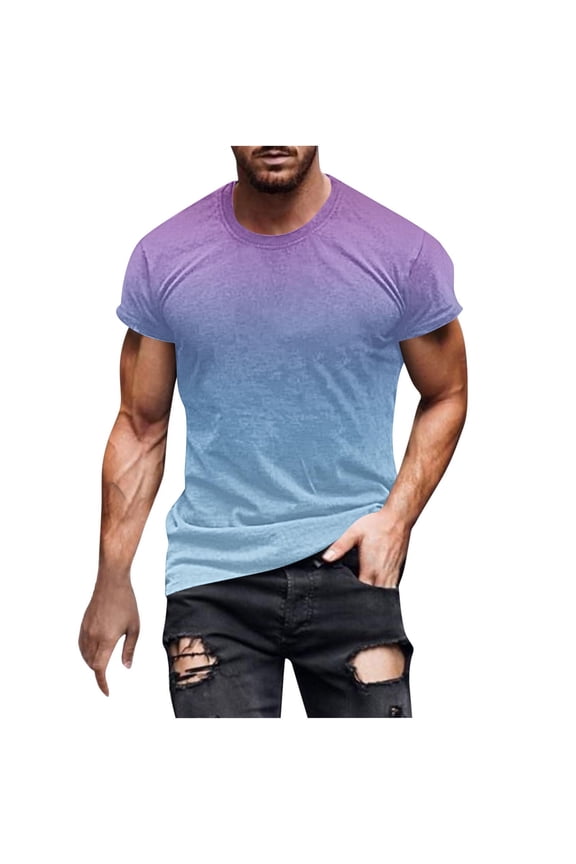 Mens Short Sleeve Shirts Casual Round Neck Purple T Shirts for Men Athletic Gym Active T Shirt Mens Hipster Hiphop Tees, 2XL