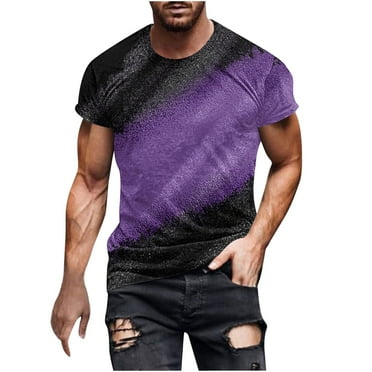 Yufatyle Mens Short Sleeve Shirts Crew Neck Shirts for Men Relaxed Fit Midweight Short-Sleeve T-Shirt Men's Short Sleeve Graphic T-Shirt Collection, Purple-2XL