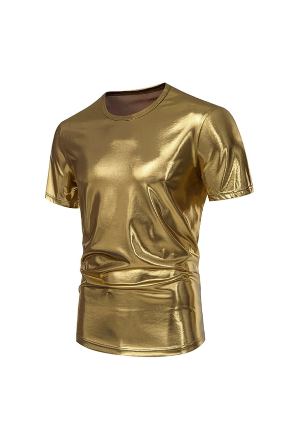 Yufatyle Mens Short Sleeve Shirts Crew Neck Shirts for Men Relaxed Fit Midweight Short-Sleeve T-Shirt Men's Short Sleeve Solid Color T-Shirt Collection, Gold-XL