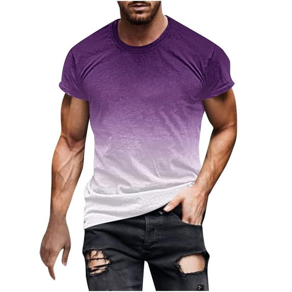 SwiftWear Mens Short Sleeve Shirts Casual Round Neck Mens T-Shirts Athletic Gym Active T Shirt Mens Hipster Hiphop Tees, Purple-4XL