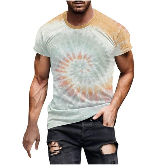 Yufatyle Mens Short Sleeve Shirts Crew Neck T Shirts for Man Relaxed Fit Midweight Short-Sleeve T-Shirt Men's Short Sleeve Tie-dye T-Shirt Collection, Gray-3XL