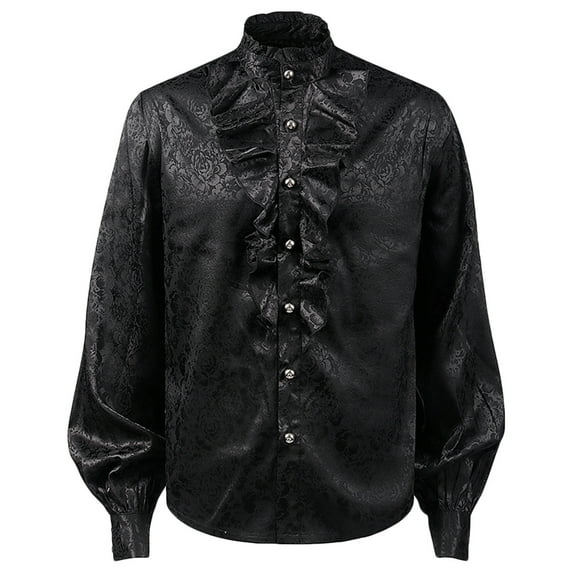 Yufatyle Mens Steampunk Renaissance Medieval Victorian Pirate Shirt Halloween Vintage Button Down Ruffle Vampire Shirts Black M