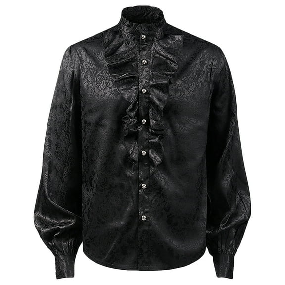 SwiftWear Mens Steampunk Renaissance Medieval Victorian Pirate Shirt Halloween Vintage Button Down Ruffle Vampire Shirts Black S