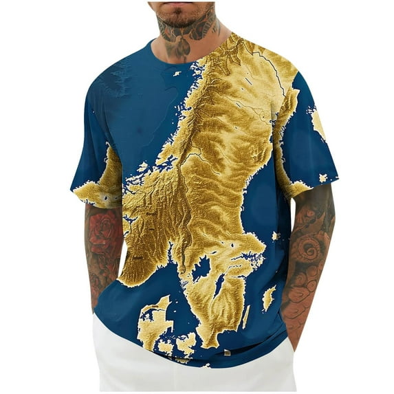 SwiftWear Mens World Map Printed T-Shirt Funny Summer Tops Graphic Tee Fitted Athletic Top Geography Teacher Gift XXL