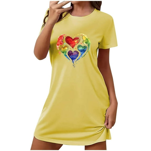 Yufatyle Nightgowns for Women Loose Casual Short Sleeve Sleep Dress Soft Sleepwear Graphic Tee Sleepshirts Yellow