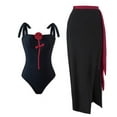 thumbnail image 1 of SwiftWear One Piece Bathing Suit for Women with Beach Cover up Wrap Skirt- Rose Decor Swimsuit Sarong Retro Bikini Set Black S, 1 of 8