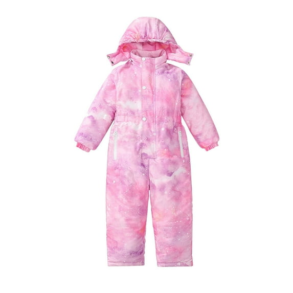 SwiftWear One Piece Snow Suits for Kids Boys and Girls Overalls Ski Jumpsuits Winter Star Printing Windproof Waterproof Snowboarding Ski Suit 4-12 Year Pink