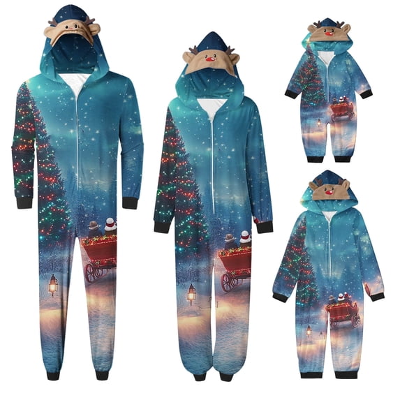 SwiftWear Onesie Christmas Family Matching Pajamas Adult Couples Women PJs Hooded Novelty One-Piece Sleepwear