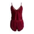 thumbnail image 1 of SwiftWear Pajama Sets for Women 2 Piece Lace Satin Pajamas Sleeveless V Neck Camisole + Shorts Lounge Set Soft Sleepwear, Wine M, 1 of 3