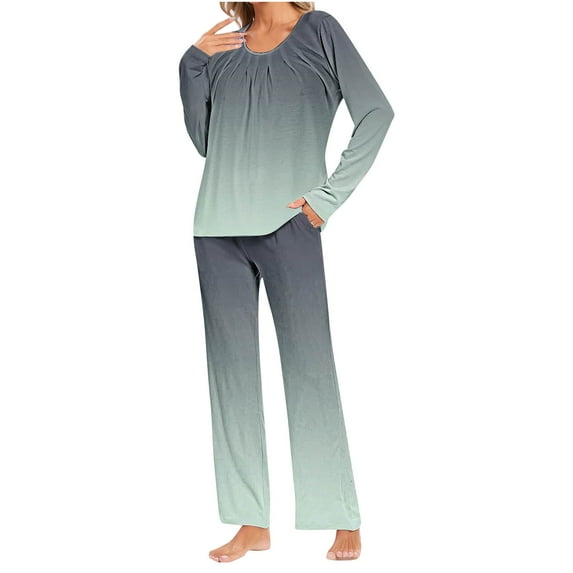Yufatyle Pajamas for Women Set Long Pants Sleepwear Soft Comfy Nightwear Crewneck Pleated Loungewear Cute Home Wear with Pockets 3XL