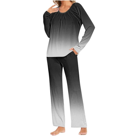 SwiftWear Pajamas for Women Set Long Pants Sleepwear Soft Comfy Nightwear Crewneck Pleated Loungewear Cute Home Wear with Pockets S