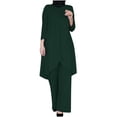thumbnail image 1 of Yufatyle Pants Sets Women 2 Piece Outfits Long Sleeved Crewneck Front Split Loose Top Casual Pants Set Army Green XXL, 1 of 6