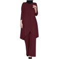 thumbnail image 1 of SwiftWear Pants Sets Women 2 Piece Outfits Long Sleeved Crewneck Front Split Loose Top Casual Pants Set Wine M, 1 of 6