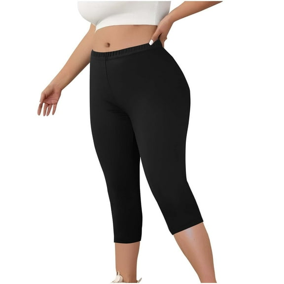 SwiftWear Plus Size Capri Leggings for Women High Waisted Stretchy Knee-Length Capri Pants Athleisure Yoga Pants Black 3XL