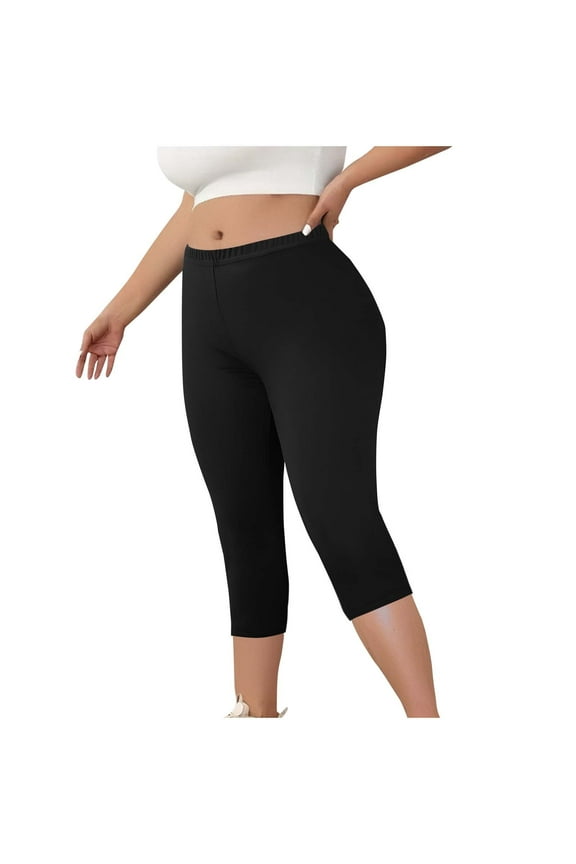 Plus Size Capri Leggings for Women High Waisted Stretchy Knee-Length Capri Pants Athleisure Yoga Pants Black L