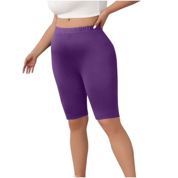 SwiftWear Plus Size Shorts for Women Smooth Short Leggings Above Knee Gym Biker Shorts Comfy Undershorts Under Dress Purple 4XL
