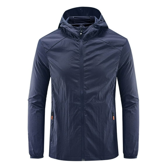 SwiftWear Plus Size Sun Protection Jackets for Men Solid Color Zip Hooded Outdoors Breathable Sun Shirts Loose Running Coat Blue M