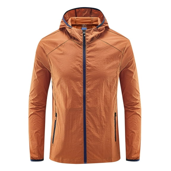 SwiftWear Plus Size Sun Protection Jackets for Men Solid Color Zip Hooded Outdoors Breathable Sun Shirts Loose Running Coat Orange L