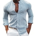 thumbnail image 1 of SwiftWear Polyester Shirts for Men Long Sleeve Striped Dress Shirts Trendy Standing Collar Shirt Tops Beach Vacation Blue S, 1 of 5