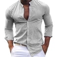 thumbnail image 1 of Yufatyle Polyester Shirts for Men Long Sleeve Striped Dress Shirts Trendy Standing Collar Shirt Tops Beach Vacation Gray XXL, 1 of 5