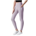 thumbnail image 1 of SwiftWear Purple Girls Athletic Leggings Crossover High Waisted Yoga Pants with Pockets Kids Dance Running Workout Tights 5-12 Years, 1 of 8