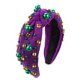 thumbnail image 1 of SwiftWear Purple Headband, Mardi Gras Hairband for Women Pearl Rhinestone Knotted Headband Carnival Parade Party Hair Accessories Outfit, 1 of 5