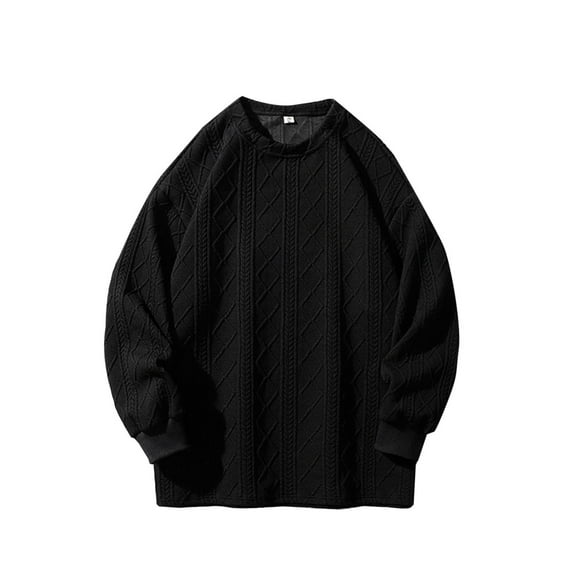 Yufatyle Round Neck Sweatshirts for Men Solid Color Rhomboid Design Long Sleeve Hoodie Comfort Pullover Top, Black XXXL
