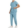 thumbnail image 1 of Yufatyle Scrubs for Men, Stretchy Henley Neck Top & Drawstring Pocket Jogger Scrub Pant, Quick Drying Nursing Uniforms Light Blue XL, 1 of 7