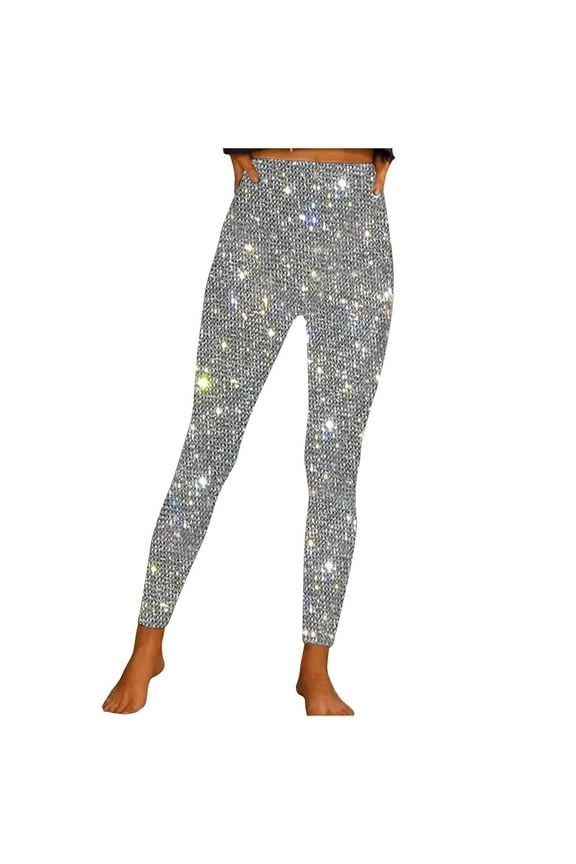 Sequin Pant for Women,2024 Spring Sparkly Glitter High Waist Tight Leg Palazzo Pant Party Club Trouser Bling Skinny Legging Silver Womens Dress Pants,S-3XL