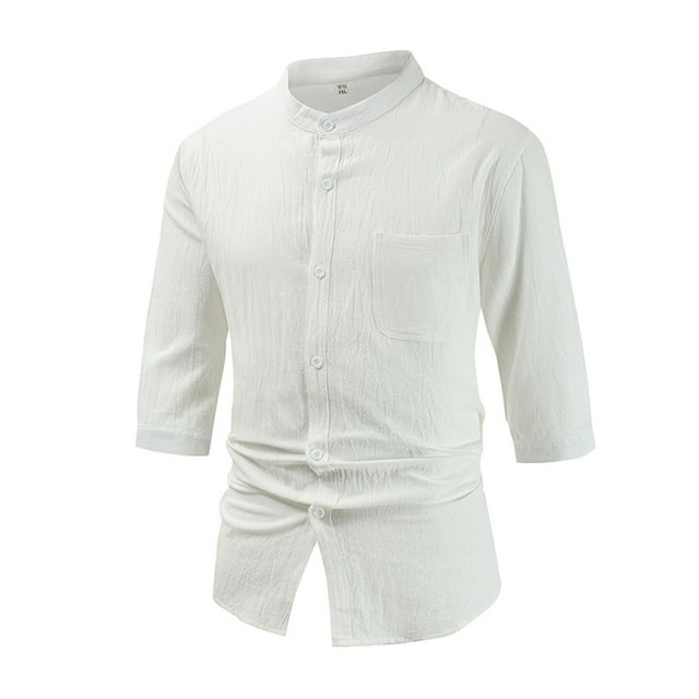 Yufatyle Short Sleeve Shirts for Men Button Down T Shirts for Man Short Sleeve Quick Dry Fashion Solid Color T-Shirts, White-XL