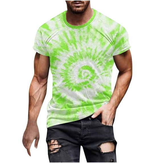 Yufatyle Short Sleeve Shirts for Men Crew Neck Shirts for Men Short Sleeve Quick Dry Fashion Tie-dye T-Shirts, Green-L