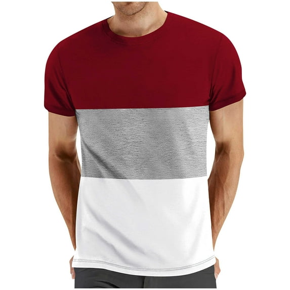 SwiftWear Short Sleeve Shirts for Men Crew Neck T Shirts for Man Short Sleeve Quick Dry Fashion Color-matching T-Shirts, Gray-2XL