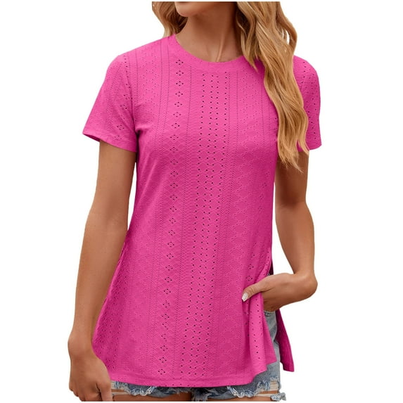 SwiftWear Short Sleeve Shirts for Women Womens Split Tunic Tops Girls' Tops, Tees & Blouses Hot Pink,S-XXL