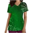 thumbnail image 1 of Yufatyle Short Sleeve V-Neck Halloween Scrub Tops with Pockets Nurse Shirts for Women Holiday Top Work UniformsGreen M, 1 of 5