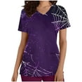 thumbnail image 1 of Yufatyle Short Sleeve V-Neck Halloween Scrub Tops with Pockets Nurse Shirts for Women Holiday Top Work UniformsPurple L, 1 of 5