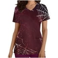 thumbnail image 1 of Yufatyle Short Sleeve V-Neck Halloween Scrub Tops with Pockets Nurse Shirts for Women Holiday Top Work UniformsWine M, 1 of 5