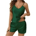 thumbnail image 1 of SwiftWear Silk Pjs for Women Green Satin Pajamas Set Two Piece PJ Set V-Neck Camisole + Lace Shorts Set Sleepwear, 2XL, 1 of 9