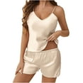 thumbnail image 1 of Yufatyle Silk Pjs for Women Khaki Satin Pajamas Set Two Piece PJ Set V-Neck Camisole + Lace Shorts Set Sleepwear, S, 1 of 8