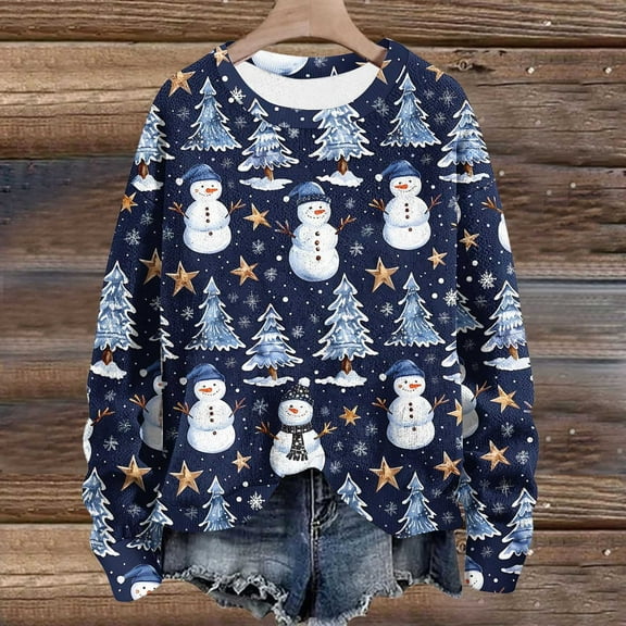SwiftWear Snowman Sweatshirts for Women Womens Holiday Cute Print Pullover Tops Crew Neck Long Sleeve Shirts for Women M
