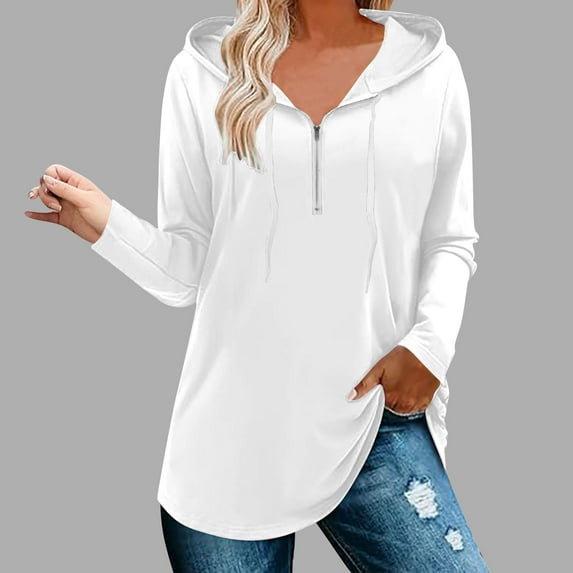 SwiftWear Solid Hoodies for Women Quarter Zip-Up Hooded Sweatshirts Long Sleeve Pullover Tops Loose Fit Oversized Shirts L