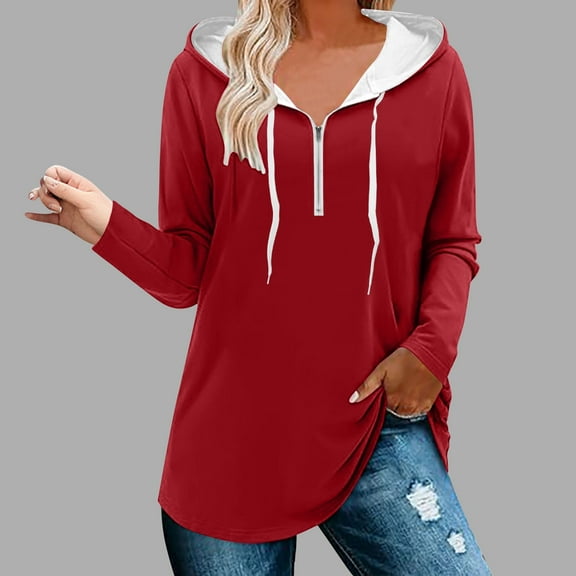 SwiftWear Solid Hoodies for Women Quarter Zip-Up Hooded Sweatshirts Long Sleeve Pullover Tops Loose Fit Oversized Shirts XL