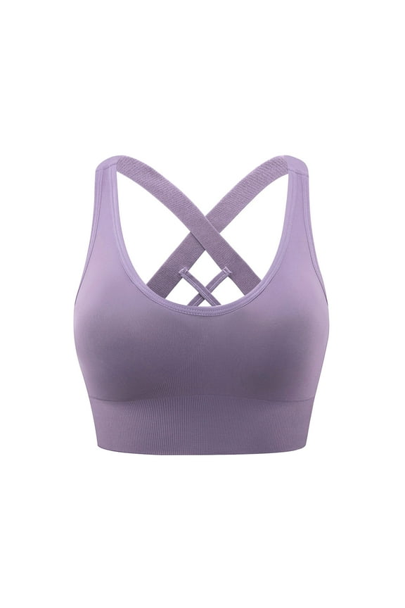 Sports Bra for Women, Criss-Cross Back Padded Strappy Sports Bras Medium Support Yoga Bra Racerback Bras Purple