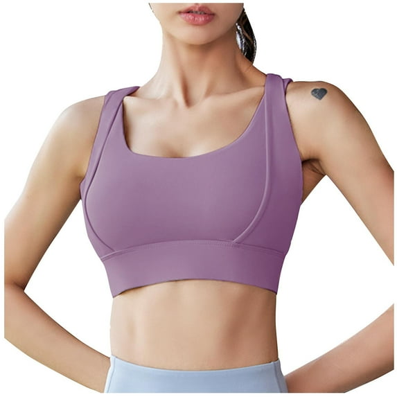 SwiftWear Sports Bras for Women, Solid Color Padded Wireless Bra Double Strap Cross Back High Support Workout Running Yoga Bras, Purple XL