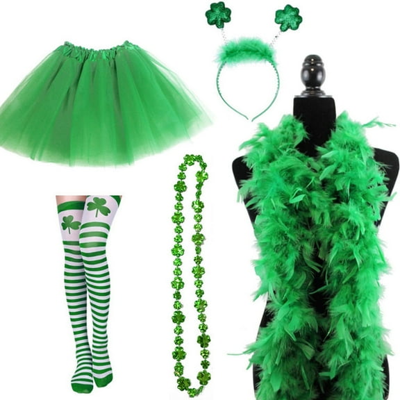 SwiftWear St.Patrick's Day Parade Accessories Set Shamrock Headband Necklace Clover Striped Socks Tutu Skirt Decoration Party Supplies