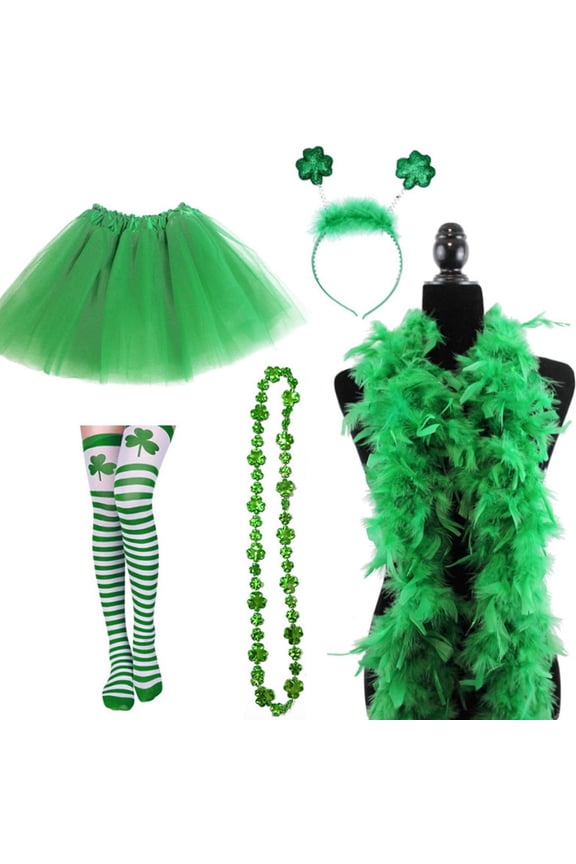 St.Patrick's Day Parade Accessories Set Shamrock Headband Necklace Clover Striped Socks Tutu Skirt Decoration Party Supplies