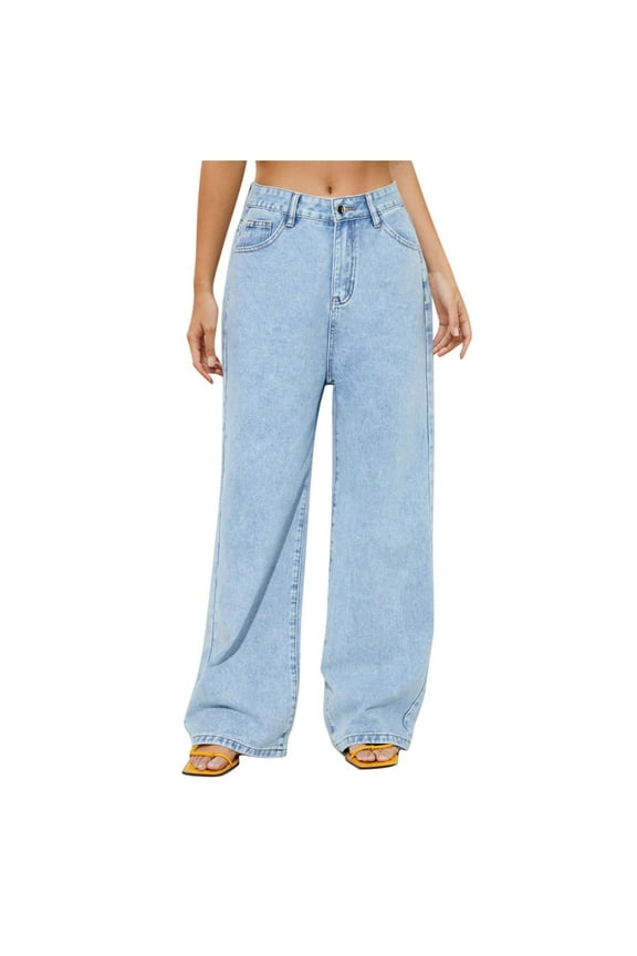 Straight Leg Jeans for Women High Waisted Stretchy Loose Denim Pants Casual Baggy Jean Trousers, Light Blue XS
