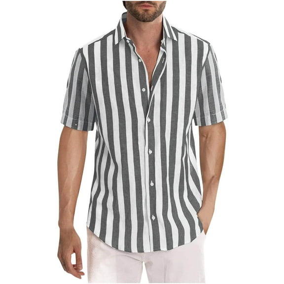 SwiftWear Striped Dress Shirts for Men Short Sleeve Button Down Shirts Summer Casual Loose T Shirts Business Tops L